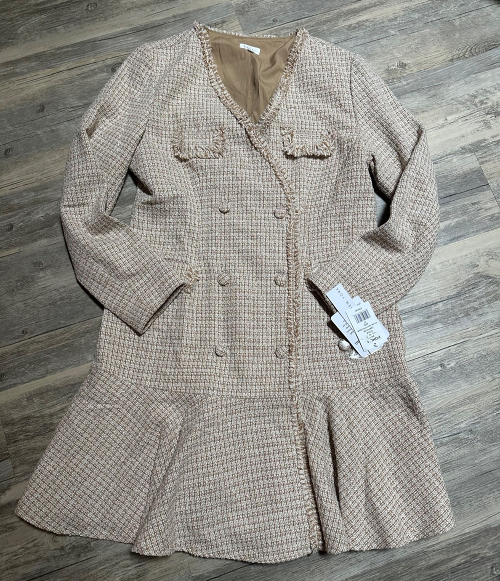 Nicole Miller Jacket Women's Size 12 Cream Gold Double Breasted Drop Waist
